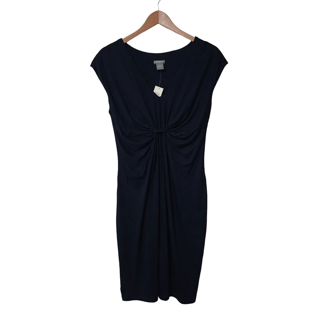 NWT Ann Taylor Ruched Front Jersey Dress Navy Blue Office Casual Women's S